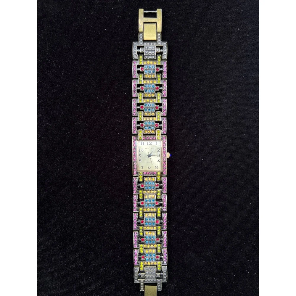 Heidi Daus B5300 Art Deco Multicolor Swarovski Crystal Link Bracelet Watch
